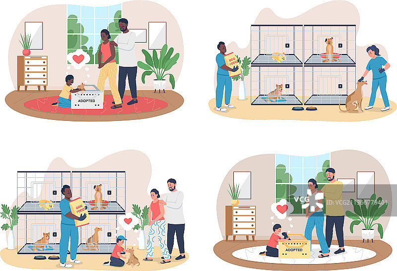 宠物兽医护理2D网页横幅海报套装图片素材