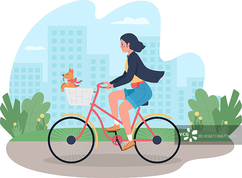 骑自行车带狗的女人2.5D Web banner图片素材