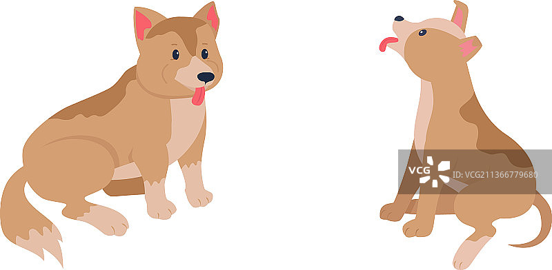 快乐的小狗扁平风格详细角色合集图片素材