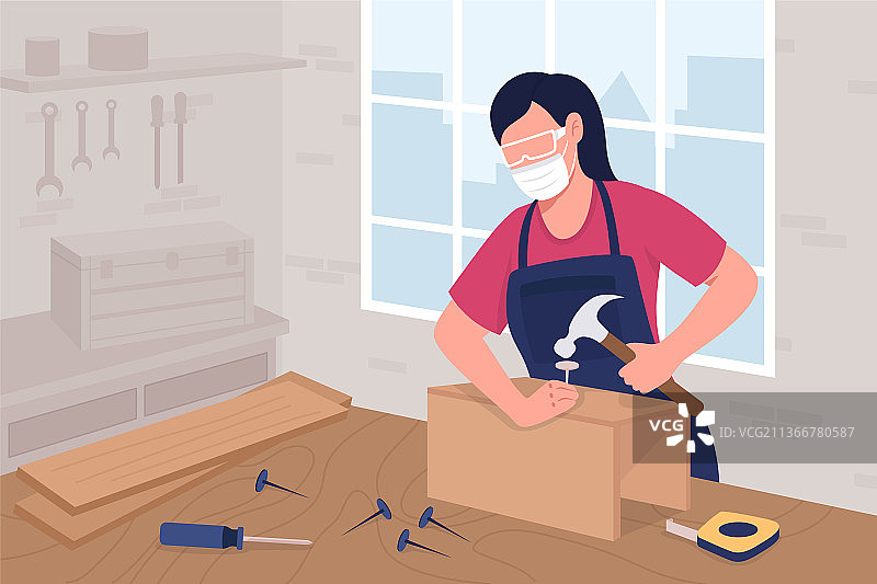 戴防护眼镜的女木匠在工作图片素材