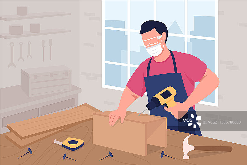 工作中扁平风格的男性木匠图片素材
