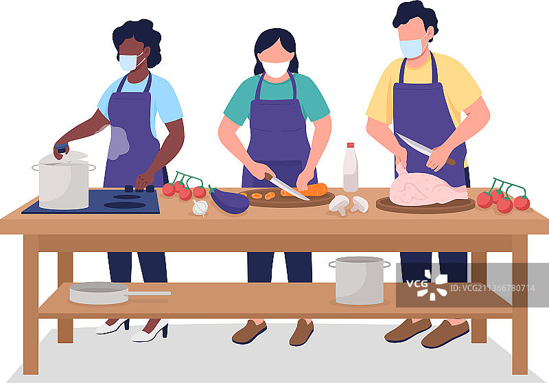 男人女人烹饪课扁平风格图片素材