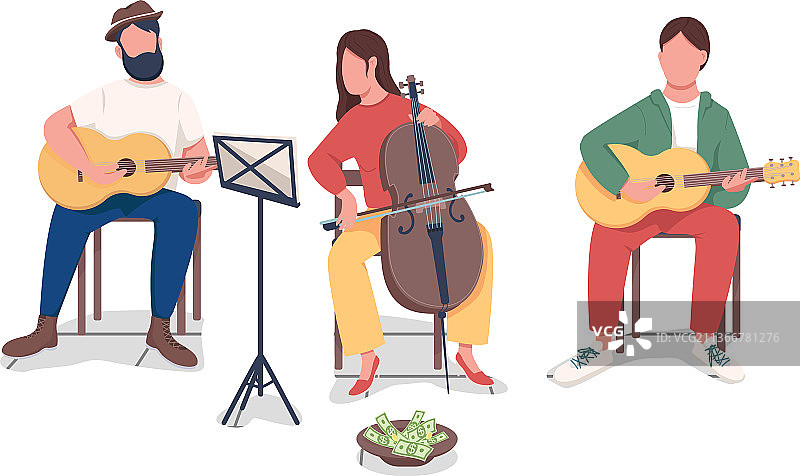 人们演奏音乐扁平风免抠人物图片素材