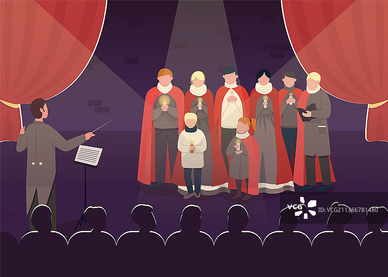 老式歌唱表演扁平风格图片素材