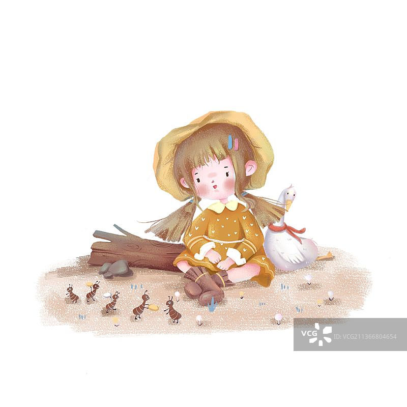 小女孩观察蚂蚁搬家图片素材