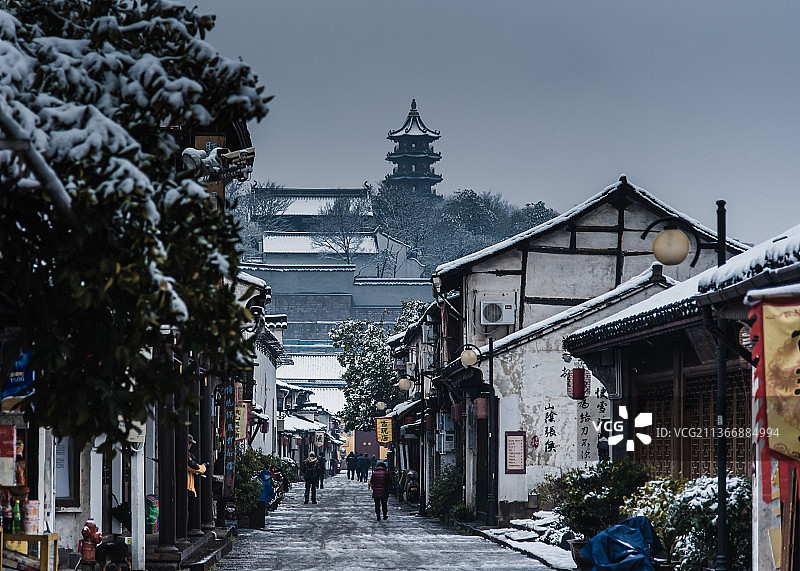 绍兴雪景--书圣故里/蕺山/文笔塔图片素材