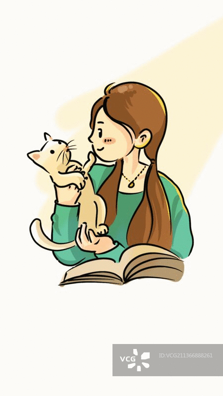 看书女孩动图图片素材