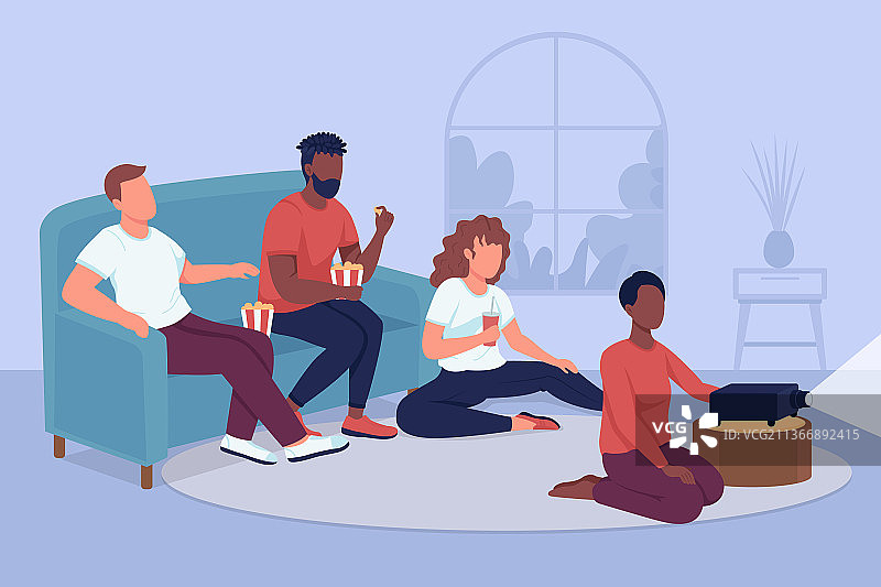 朋友电影马拉松扁平风格图片素材