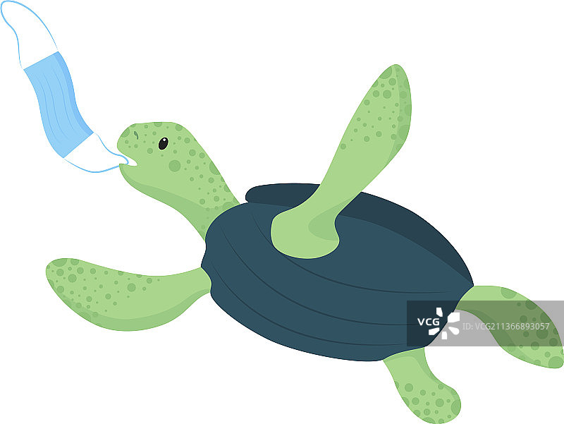 乌龟抢夺一次性口罩半扁平设计图片素材