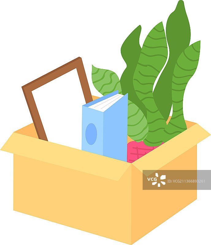 搬家时将物品装箱，半扁平色图片素材