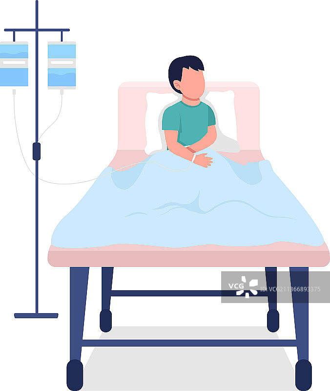 在病床上躺着的儿童，半扁平色彩角色图片素材