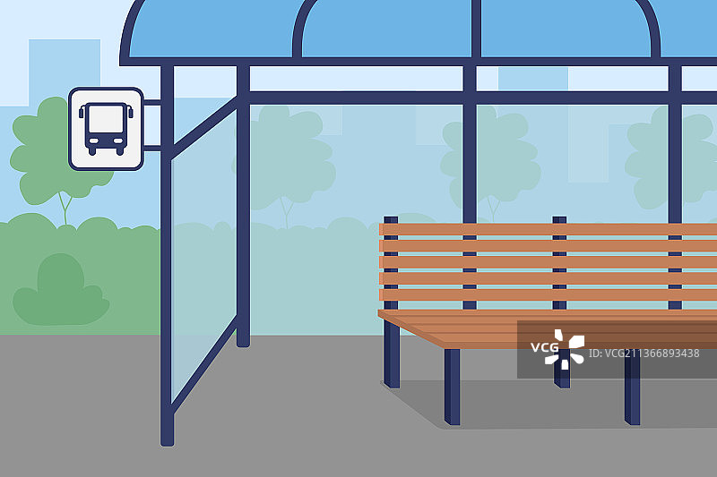 公交车站扁平色设计图片素材