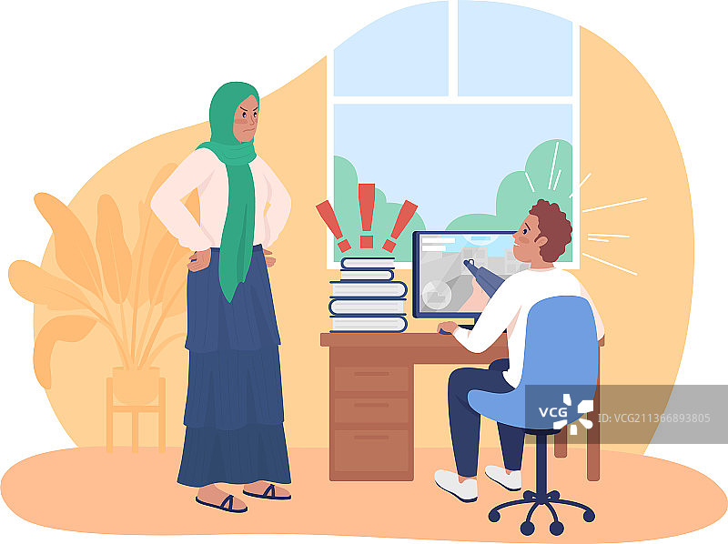 母亲与拖延的青少年争吵（2D）图片素材