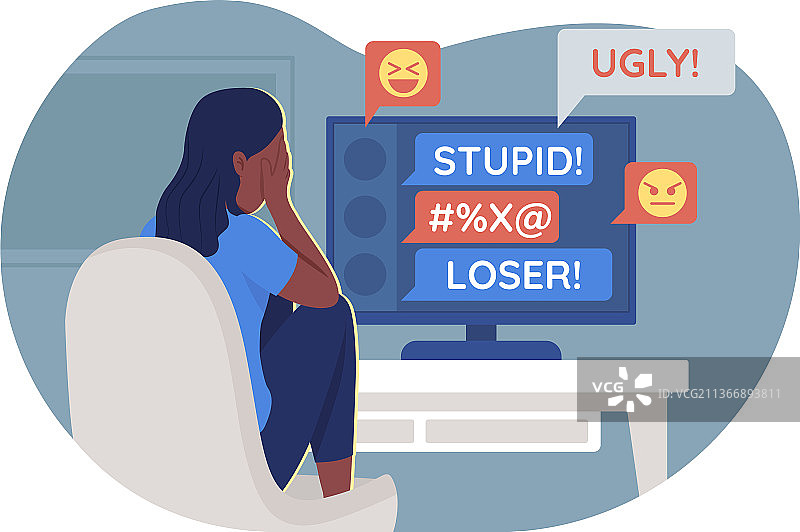 青少年与网络欺凌问题2D插画图片素材