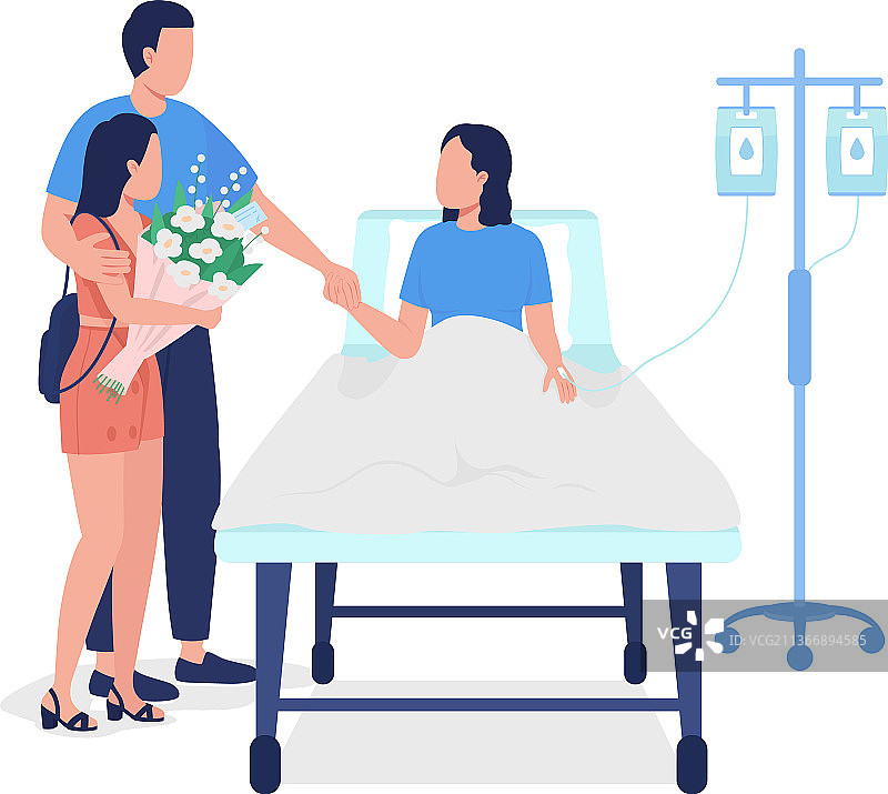 男人带女儿探望住院的妻子图片素材