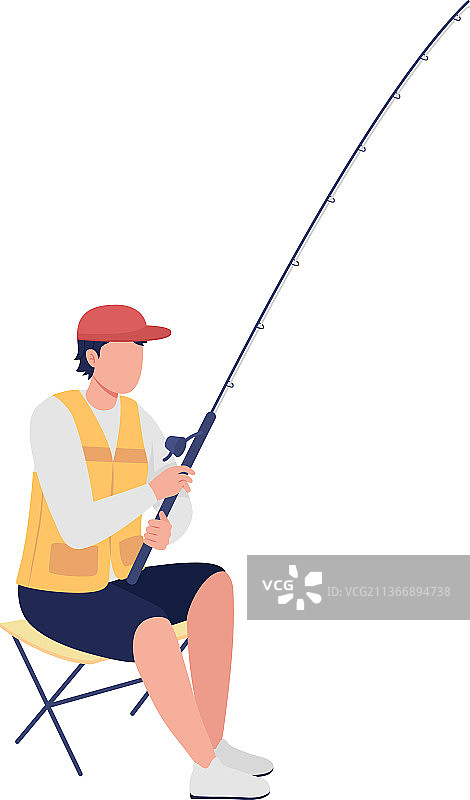 业余钓鱼人半扁平风格图片素材