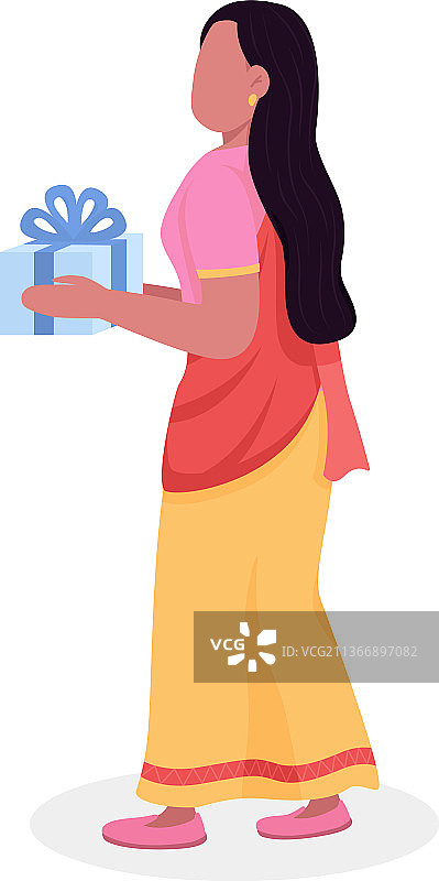 穿着纱丽的女人赠送礼物图片素材