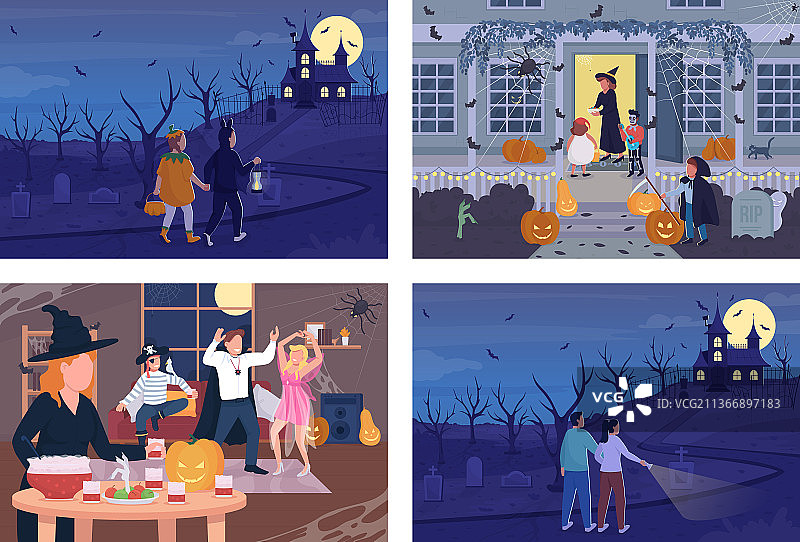万圣节之夜庆祝扁平色套装图片素材