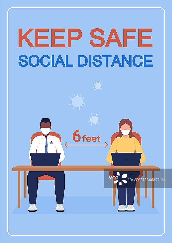 保持安全社交距离海报扁平模板图片素材