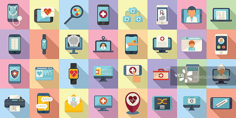 远程医疗图标扁平化设计图片素材