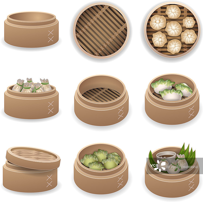 卡通中式蒸笼图标图片素材