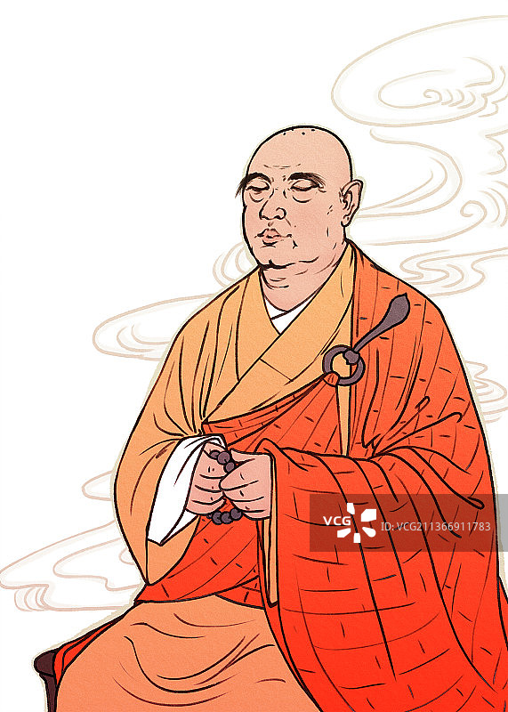 打坐的和尚人物插画图片素材