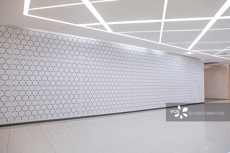 六边形网格图案的办公楼背景墙空间图片素材
