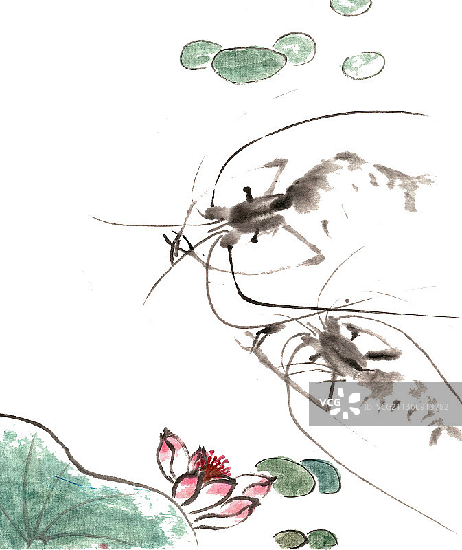 荷花与虾图片素材