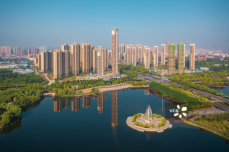 航拍随州文化公园风光图片素材