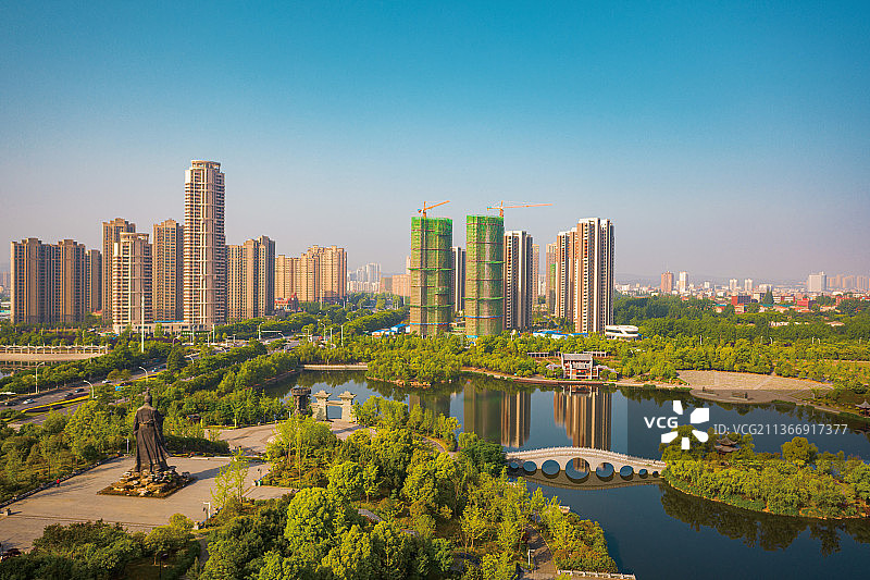 航拍随州文化公园风光图片素材