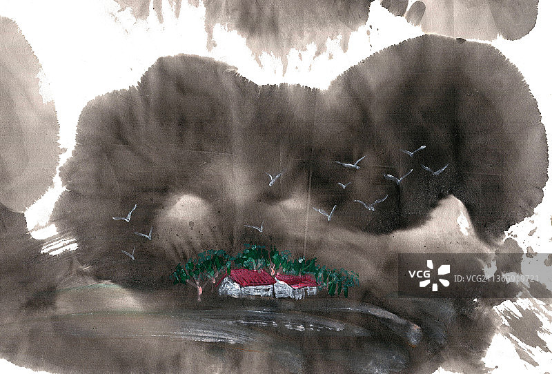 山中的村庄图片素材