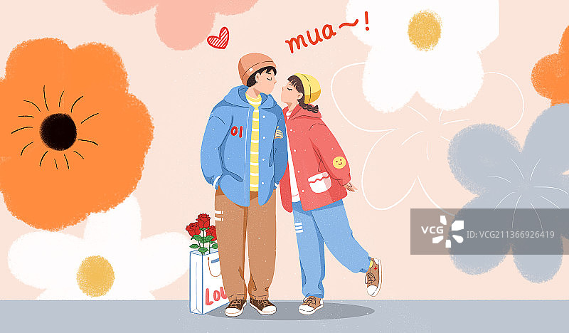 扁平小清新插画浪漫的小情侣图片素材