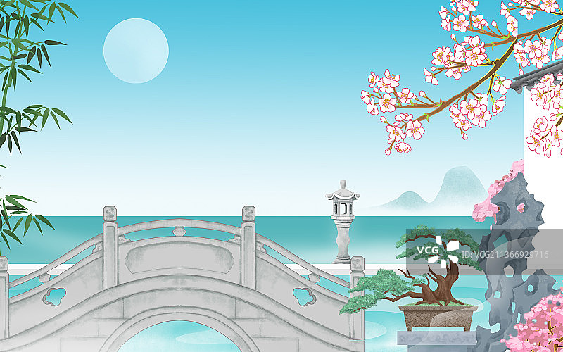 江南水乡园林春花图图片素材