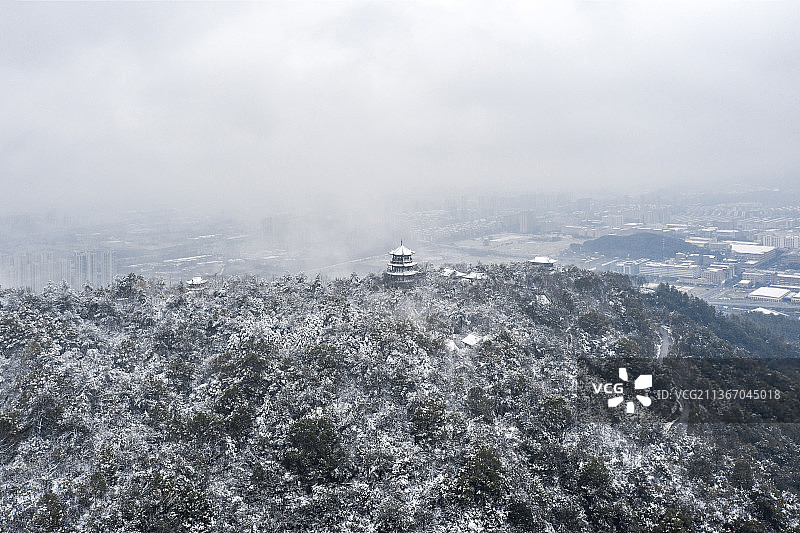 杭州临平公园雪景航拍图片素材