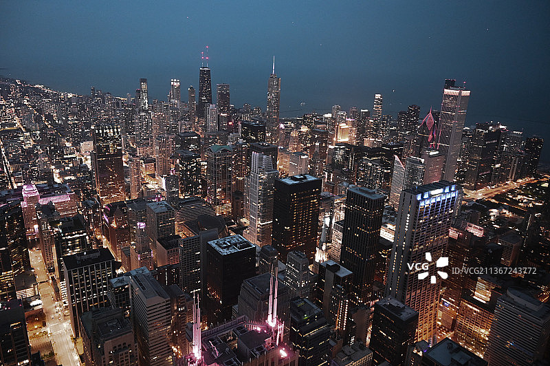 芝加哥城市夜景航拍图片素材