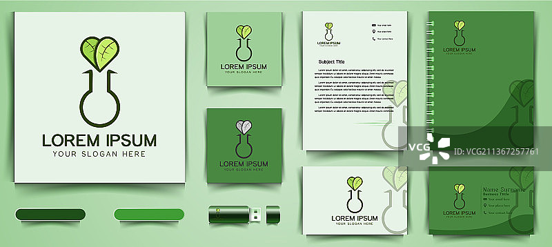 叶和试管健康实验室标志和业务图片素材