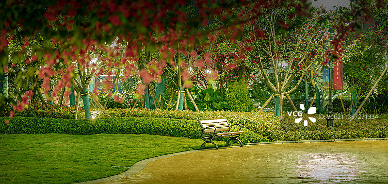 成都文旅城公园长椅图片素材