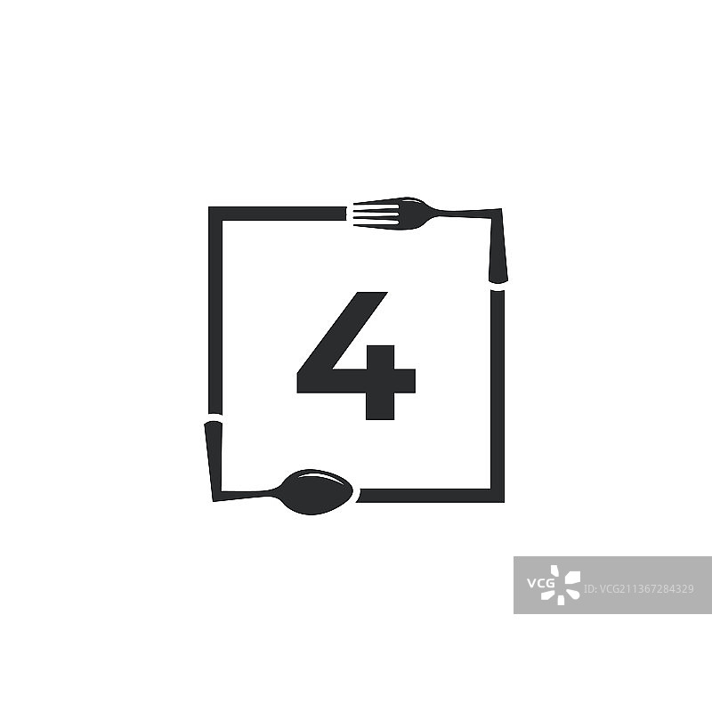 餐厅标志，数字4，带勺子和叉子图片素材