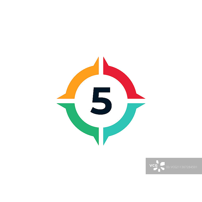 指南针logo内的彩色数字5图片素材