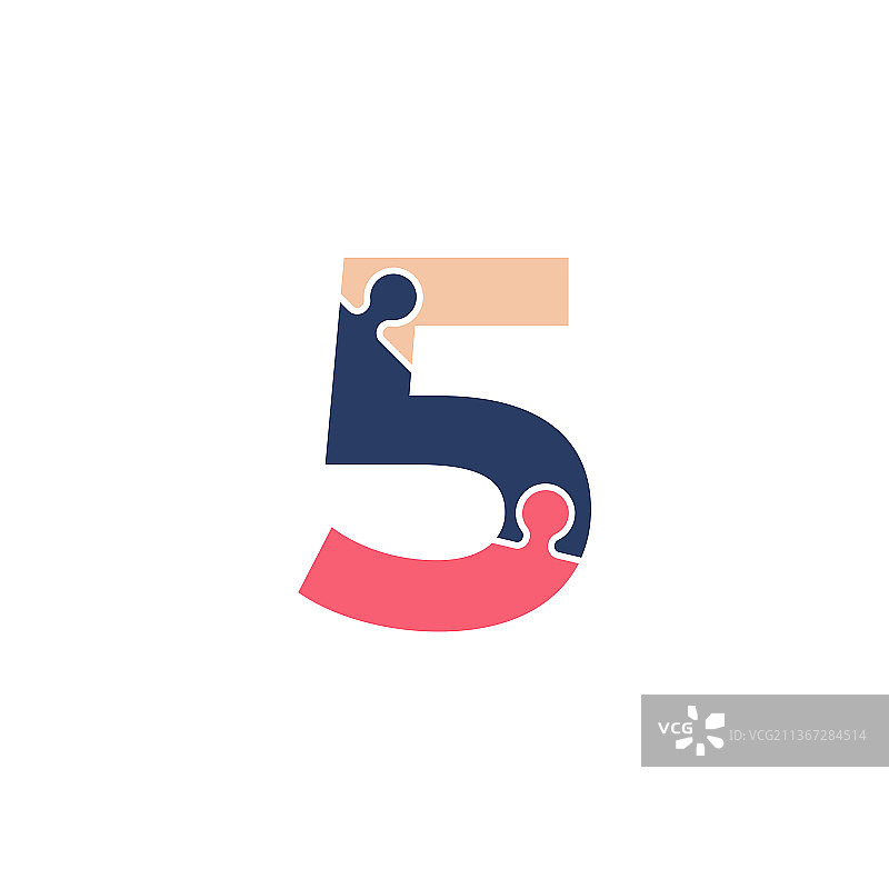 带有团队拼图连接的数字5图片素材