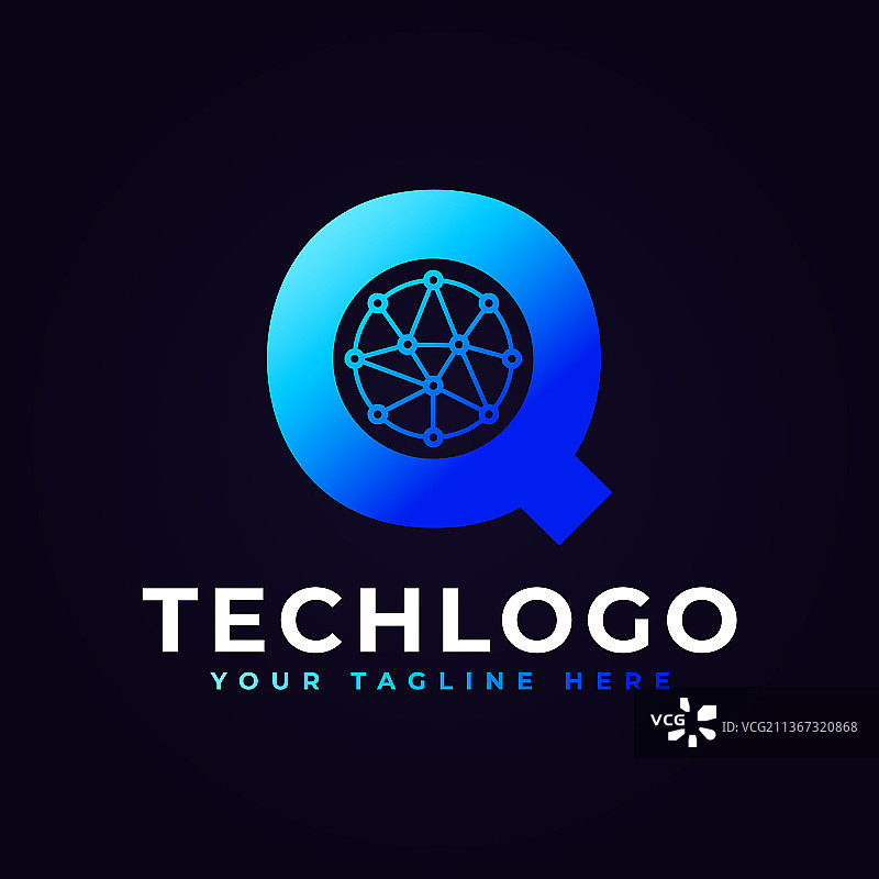 带点的蓝色几何科技字母Q标志图片素材