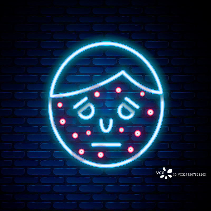 发光的银屑病或湿疹面部霓虹灯线图片素材