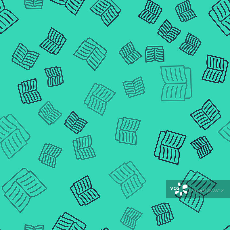 隔离的黑色线条打开的书本图标无缝图案图片素材