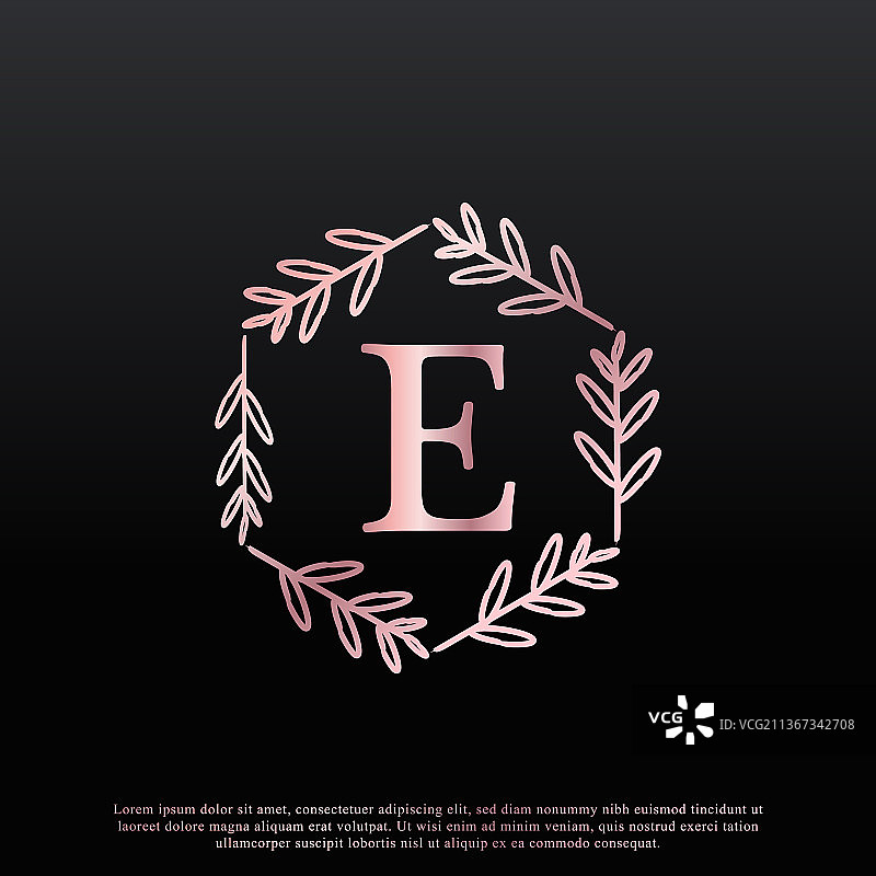 带有六边形花卉图案的优雅字母E标志图片素材