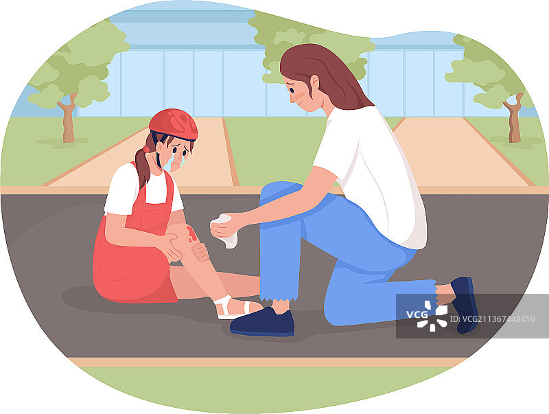 父母帮助处理受伤情况2D示意图片素材