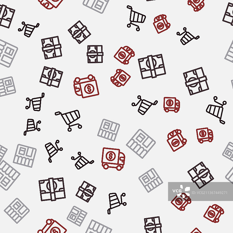 购物车和纸币现金堆叠的线条设计图片素材