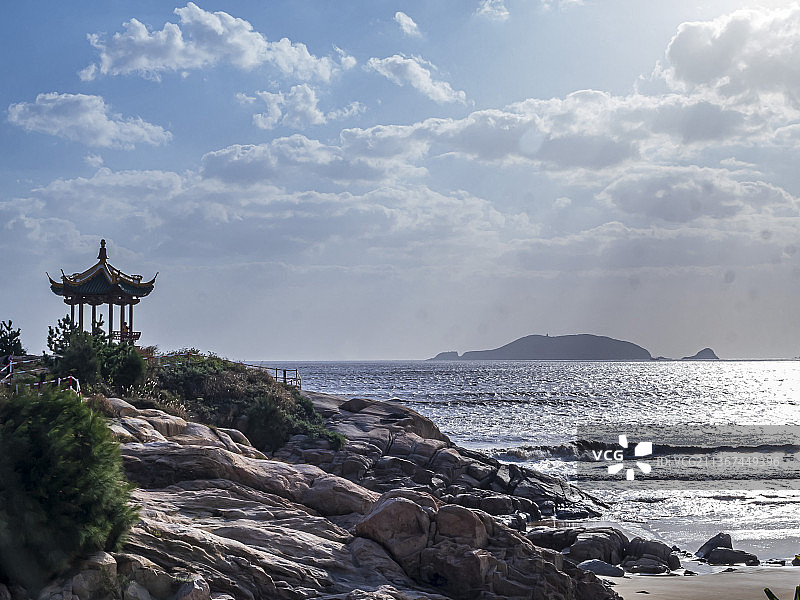 浙江舟山普陀山百步沙海滩风景图片素材
