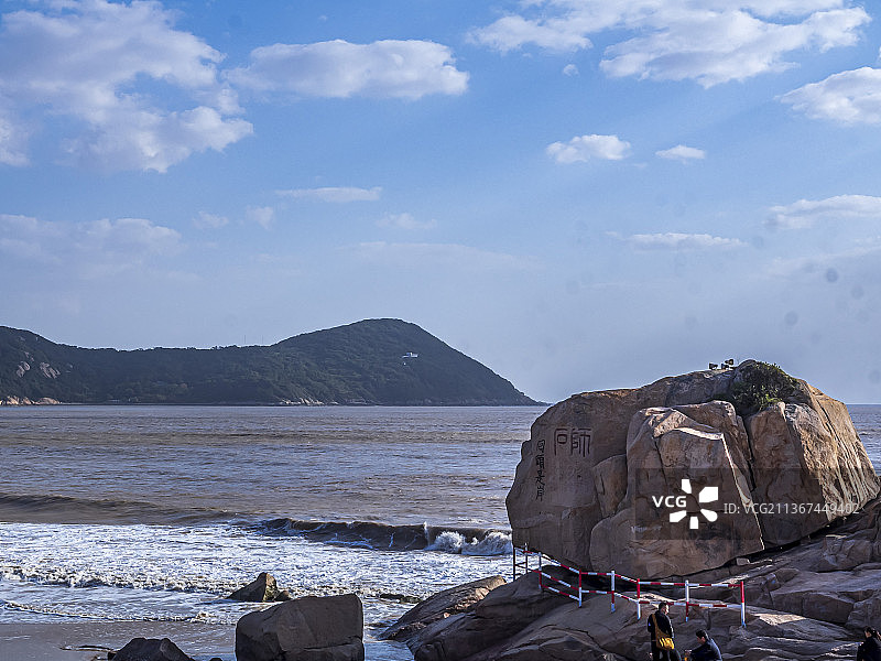 浙江舟山普陀山百步沙海滩风景图片素材