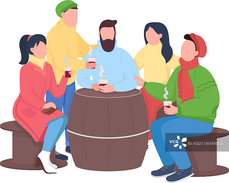 秋季户外半扁平色彩人物的朋友图片素材