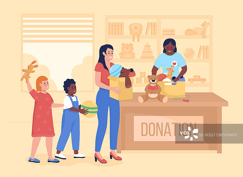 捐赠玩具给孩子们的扁平插画图片素材